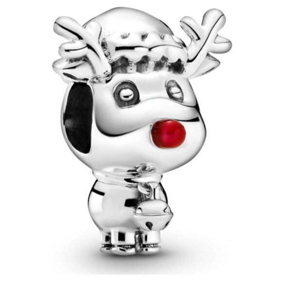 PANDORA Red-Nosed Reindeer Charm Authentic Silver Red Enamel Christmas Rudolph - Picture 1 of 12